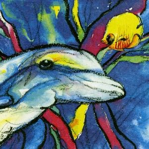 Original print of watercolor painting by Kathy Morton Stanion - Dolphin & Friend